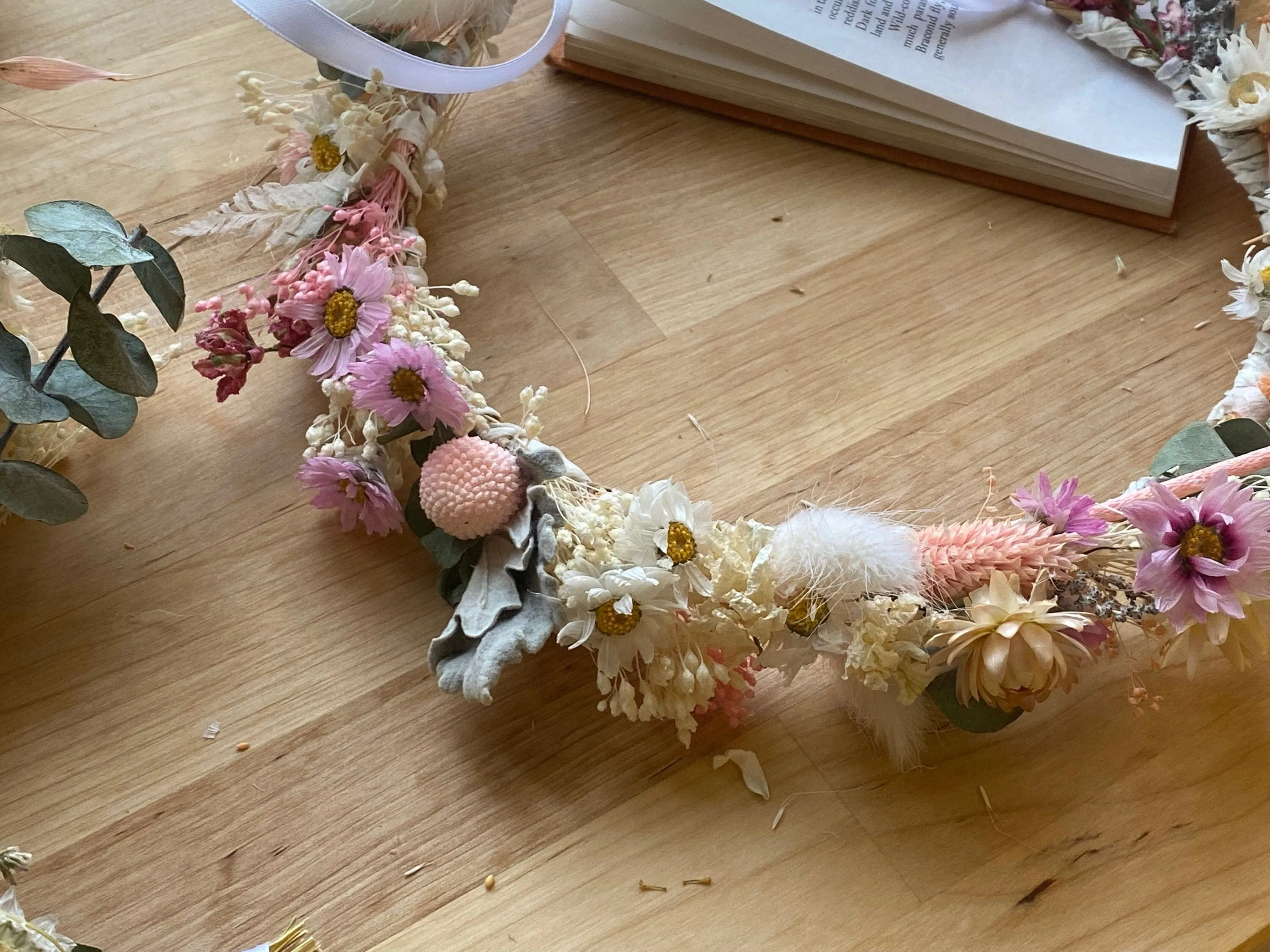 Pink Daisies All Dried Wildflower Bridal Wedding Crown / Boho Bride Wedding Flower Headband / Flower Wreath