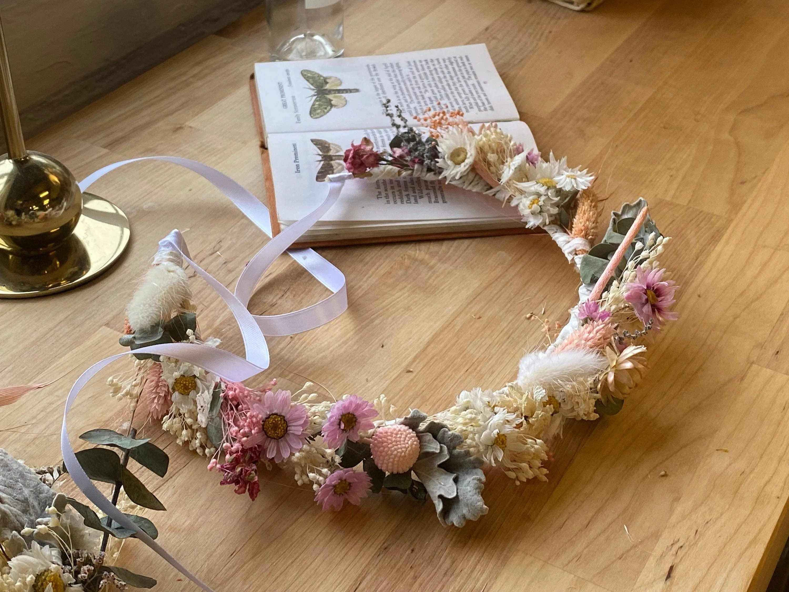 Pink Daisies All Dried Wildflower Bridal Wedding Crown / Boho Bride Wedding Flower Headband / Flower Wreath