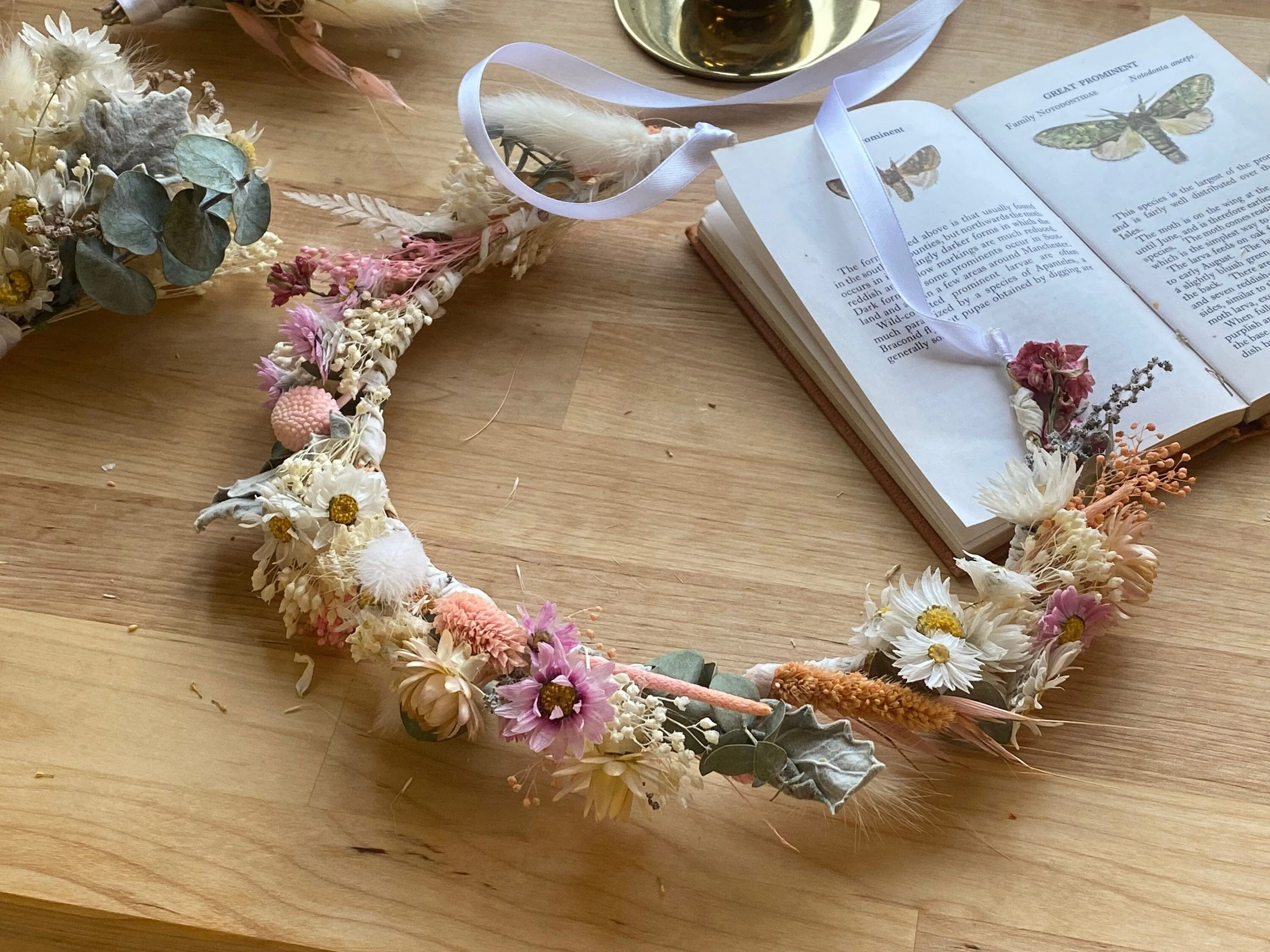 Pink Daisies All Dried Wildflower Bridal Wedding Crown / Boho Bride Wedding Flower Headband / Flower Wreath