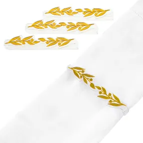 Pomegranate Leaf Napkin Wraps (4) Silver Or Gold