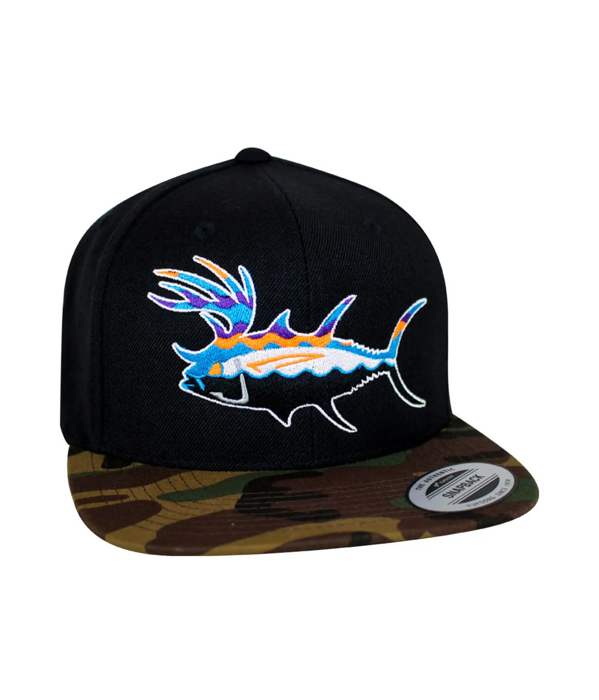 "Buck-Eye Explorer" Unisex Black & Camo Flatbill Snapback Hat