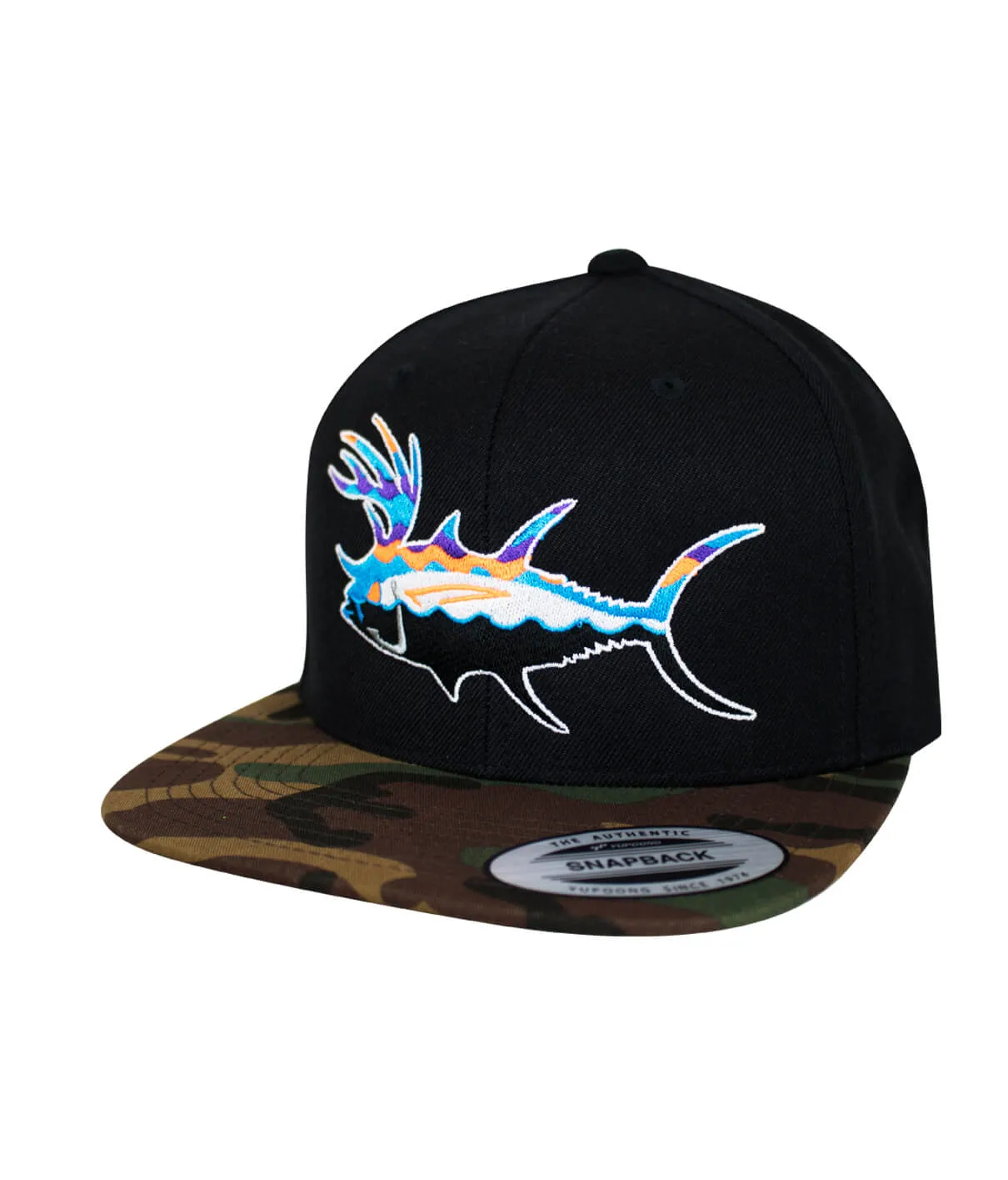 "Buck-Eye Explorer" Unisex Black & Camo Flatbill Snapback Hat