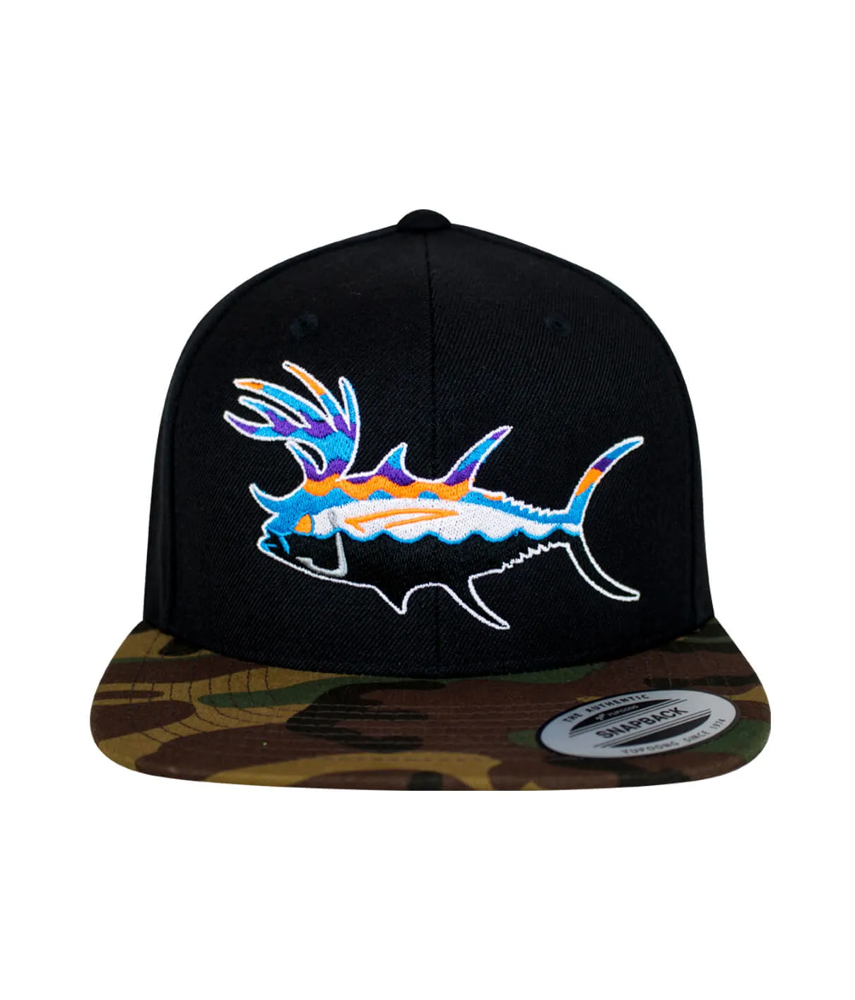 "Buck-Eye Explorer" Unisex Black & Camo Flatbill Snapback Hat