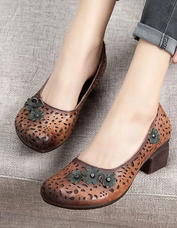 Retro Leather Shoes Non-Slip Chunky Heels