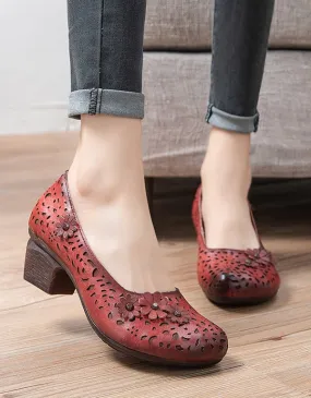 Retro Leather Shoes Non-Slip Chunky Heels