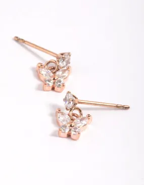 Rose Gold Plated Cubic Zirconia Butterfly Stud Earrings