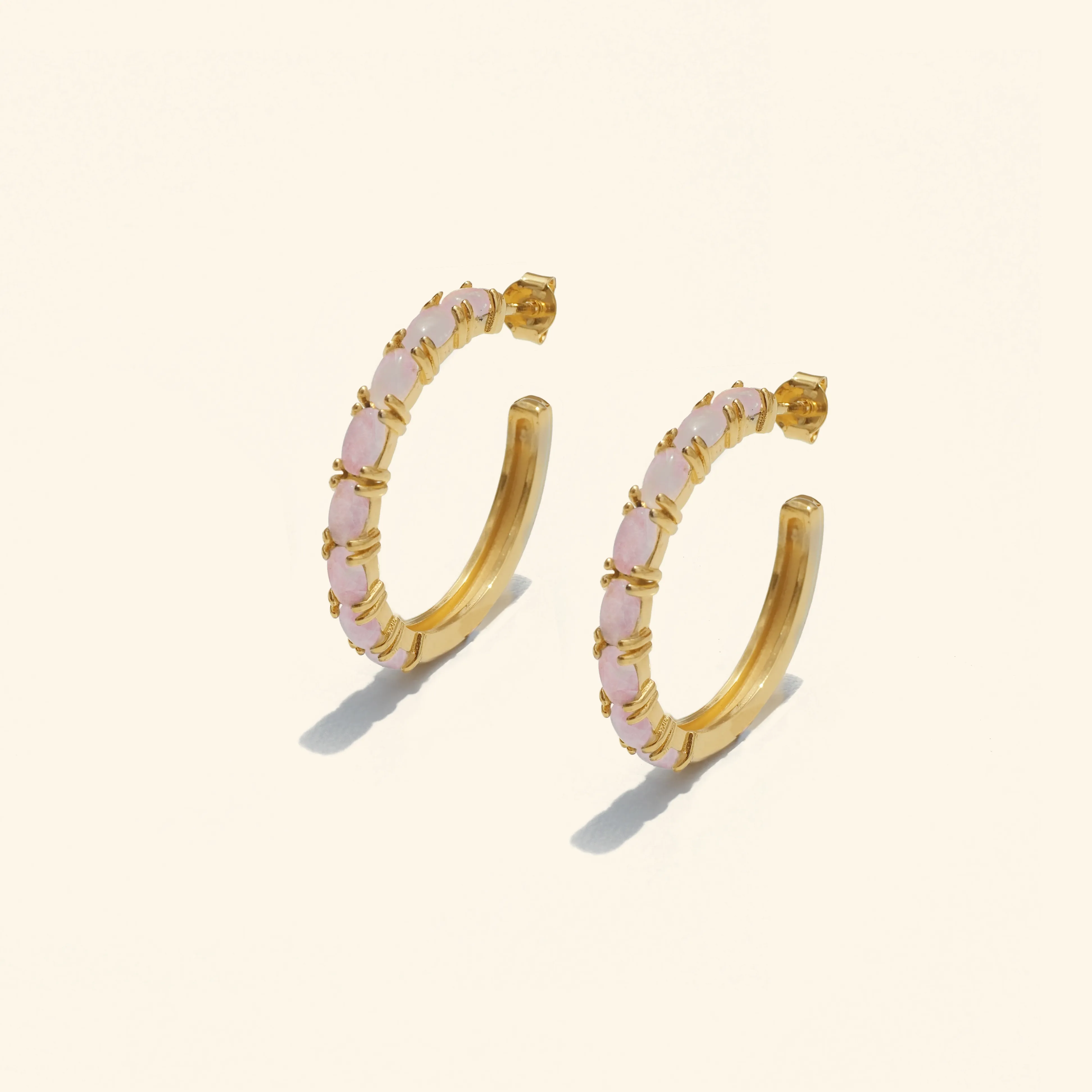 Rose Quartz Stud Hoop Earrings