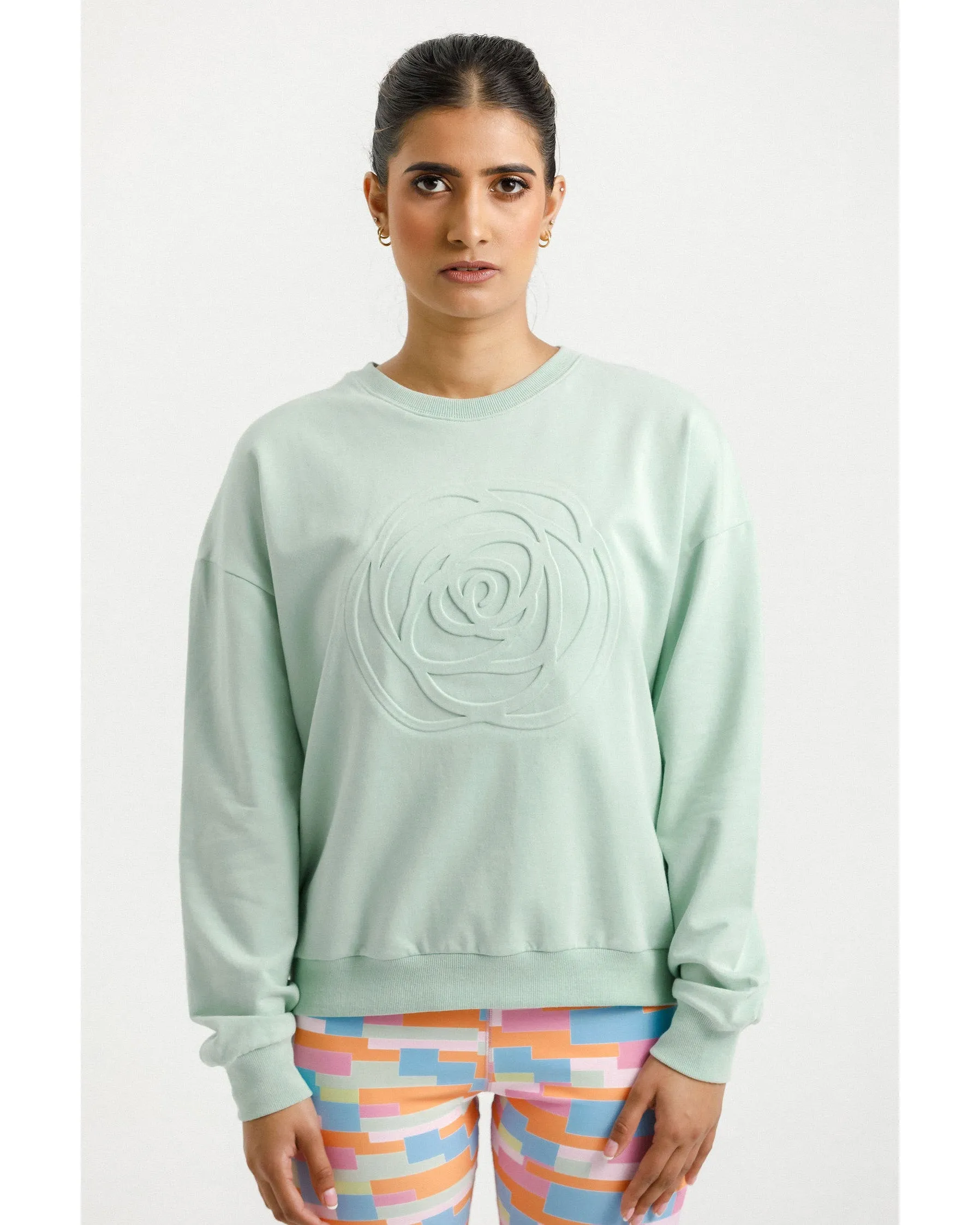 Rose Road Hoops Crew - Seafoam with Debossed Rose