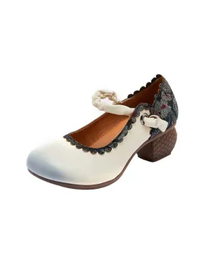 Round Toe Ethnic Style Chunky Heels