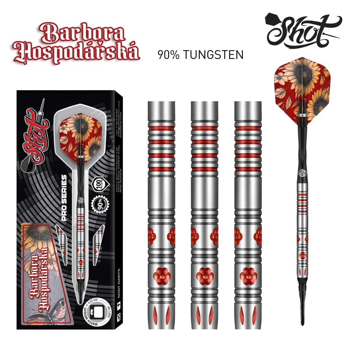 Shot Pro Series-Barbora Hospodářská Soft Tip Dart Set-90% Tungsten Barrels