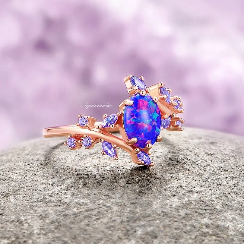 Starry Night Van Gogh Blue Fire Opal & Cornflower Sapphire Ring- 14K Rose Gold Vermeil