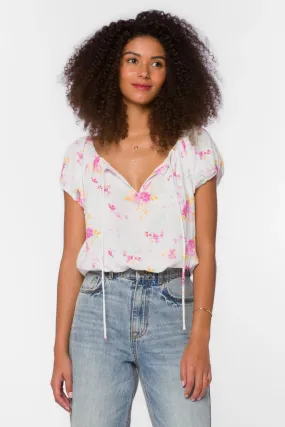 Velvet Heart Neema Pink Summer Roses Floral Top (White/Pink)