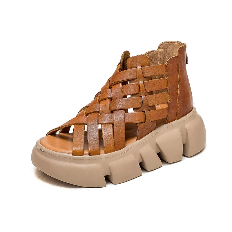 Women Summer Plaited Leather Retro Casual Sandals