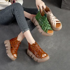 Women Summer Plaited Leather Retro Casual Sandals