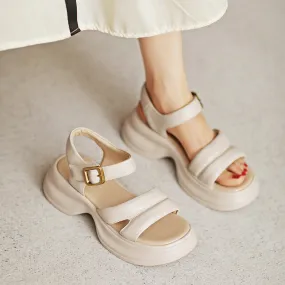 Women Summer Soft Leather Thick Soled Casual Sandals