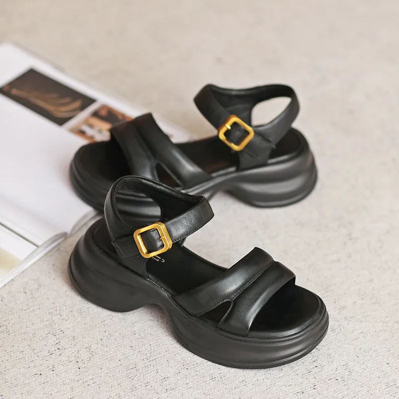 Women Summer Soft Leather Thick Soled Casual Sandals